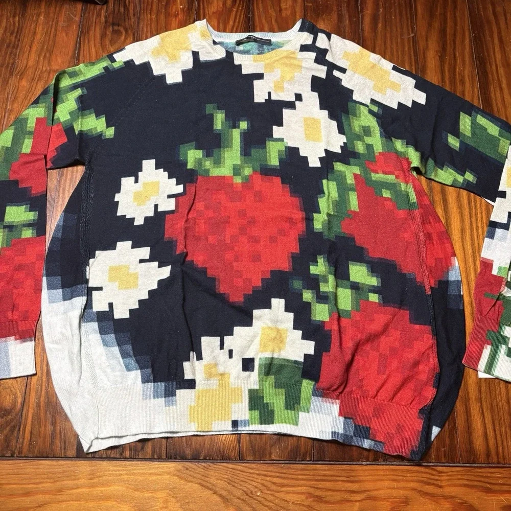 High Use Claire Campbell Digital Pixel Strawberry Daisy Pullover Sweater S New